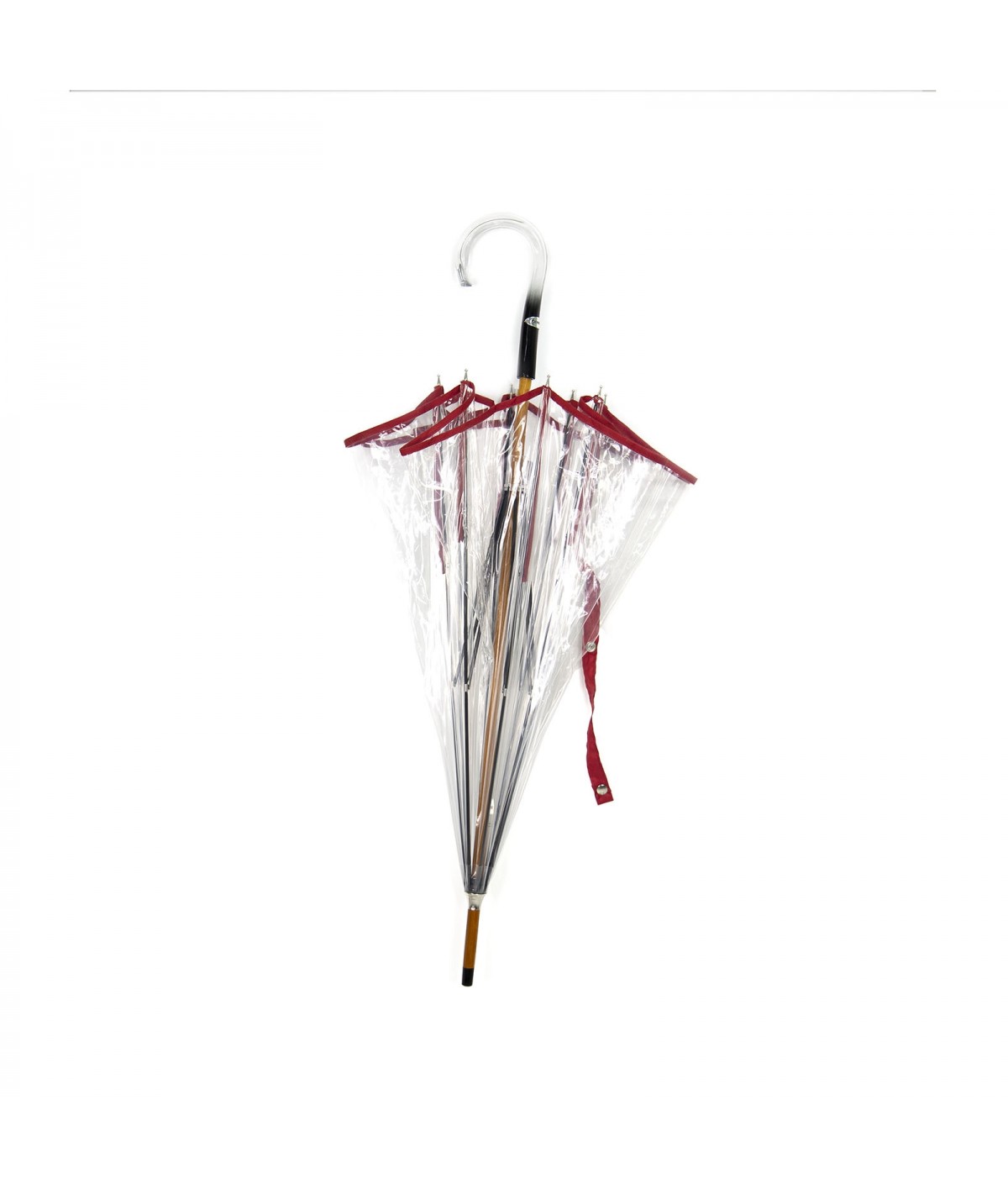 Parapluie Transparent Cloche Pierre Vaux - Made In France, Ganse Rouge Rétro