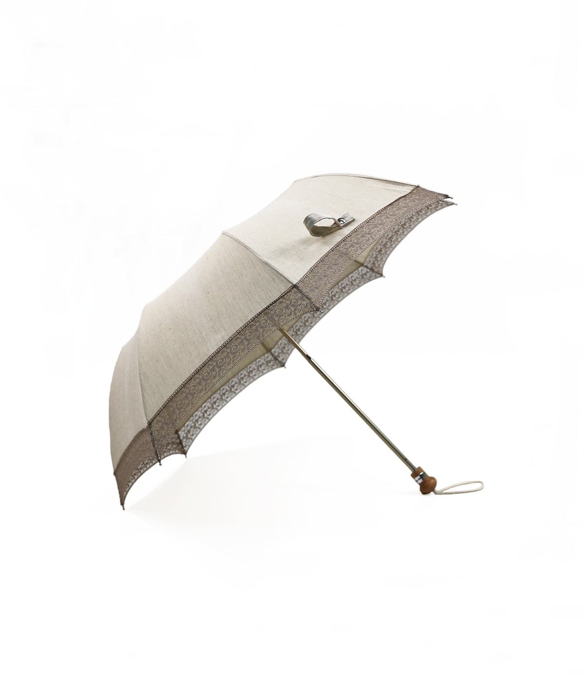 →  Parasol "Linen and Lace" - Folding - Ocher -  Sun Umbrellas Handcrafted  by the Umbrellas Manufacturer Maison Pierre Vaux