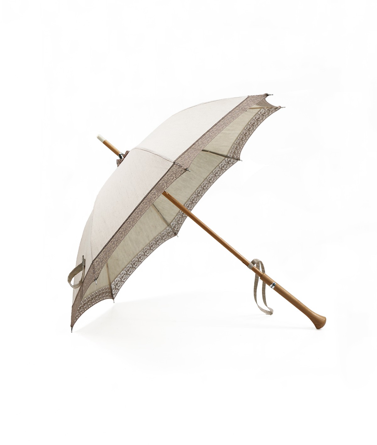 → Parasol "Linen and Lace" - Ocher - Sun Umbrellas Handcrafted in France by the Umbrellas Manufacturer Maison Pierre Vaux