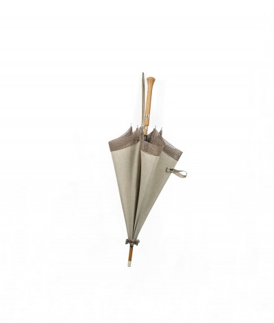→ Parasol "Linen and Lace" - Ocher - Sun Umbrellas Handcrafted in France by the Umbrellas Manufacturer Maison Pierre Vaux