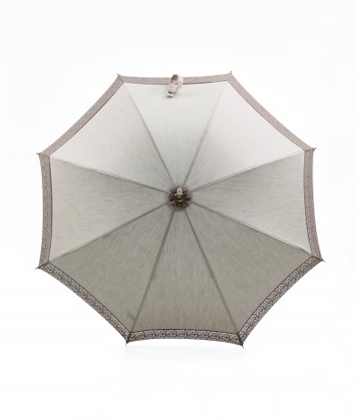 →  Parasol "Linen and Lace" - Folding - Ocher -  Sun Umbrellas Handcrafted  by the Umbrellas Manufacturer Maison Pierre Vaux