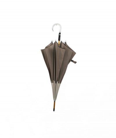 → Umbrella-Parasol - "The Tow Tones" - Ecru and Mastic - Long manual handcrafted in France by Maison Pierre Vaux