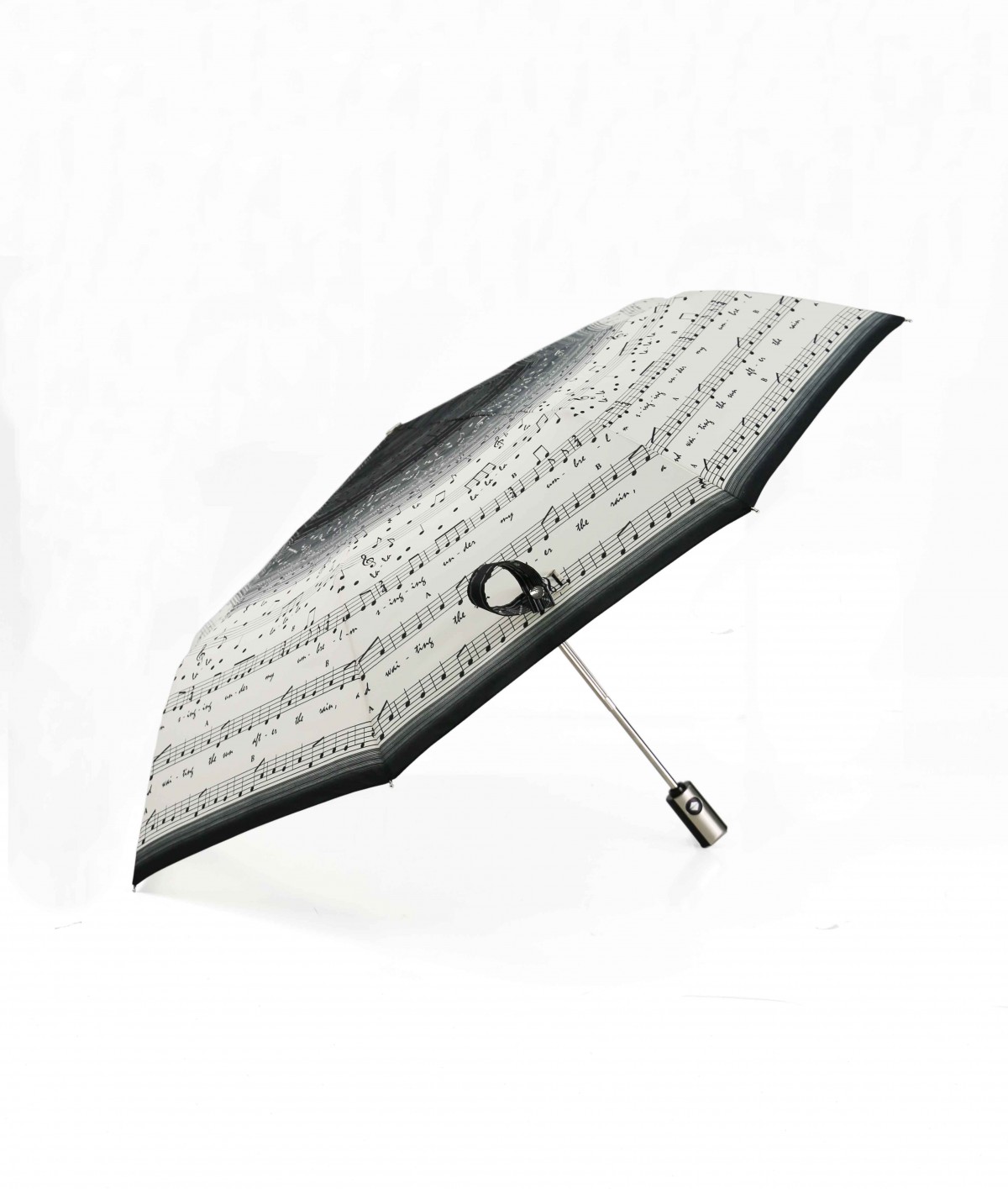 → Parapluie "Harmonie des Mélodies" - Noir et Blanc - Pliant - Fabricant de Parapluie de Luxe Français