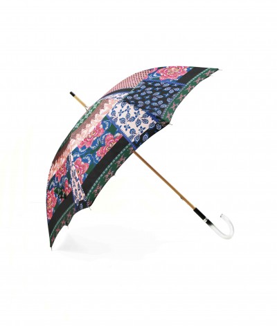 → Fancy Printed Satin Umbrella - Long Manual N°6 - Made in France by Maison Pierre Vaux French Umbrella Manufacturer