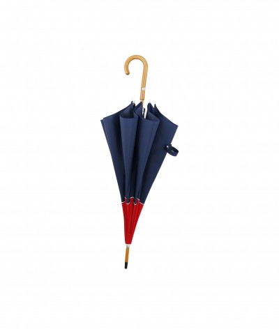 → Umbrella "Bicolor and Braid" Umbrella - Blue and Red - Long manual - Traditionally Made in France by Maison Pierre Vaux