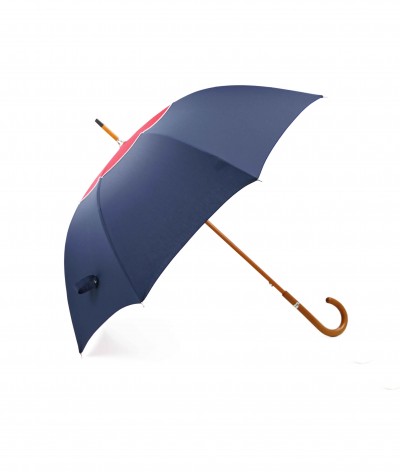 → Umbrella "Bicolor and Braid" Umbrella - Blue and Red - Long manual - Traditionally Made in France by Maison Pierre Vaux