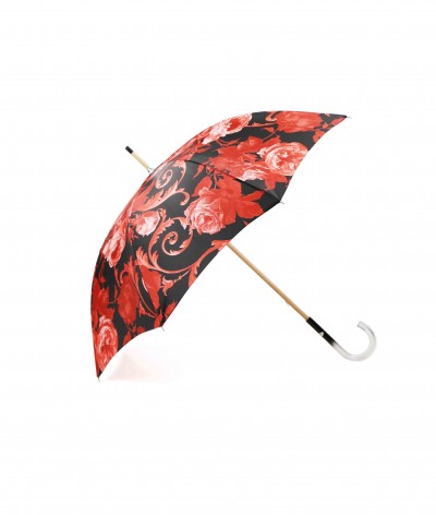 → Fancy Printed Satin Umbrella - Long Manual N°20 - Made in France by Maison Pierre Vaux French Umbrella Manufacturer