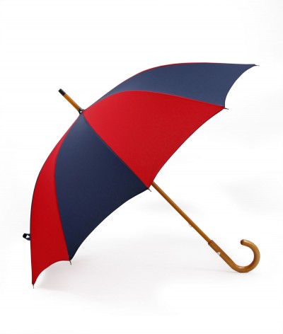 → Parapluie "Tranches Bicolores - 10 Baleines" - Rouge et Marine - Fabriqué en France par Maison Pierre Vaux