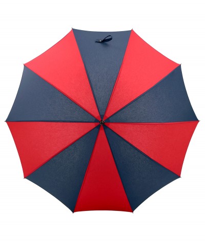 → Parapluie "Tranches Bicolores - 10 Baleines" - Rouge et Marine - Fabriqué en France par Maison Pierre Vaux