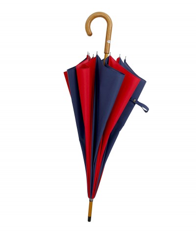 → Parapluie "Tranches Bicolores - 10 Baleines" - Rouge et Marine - Fabriqué en France par Maison Pierre Vaux